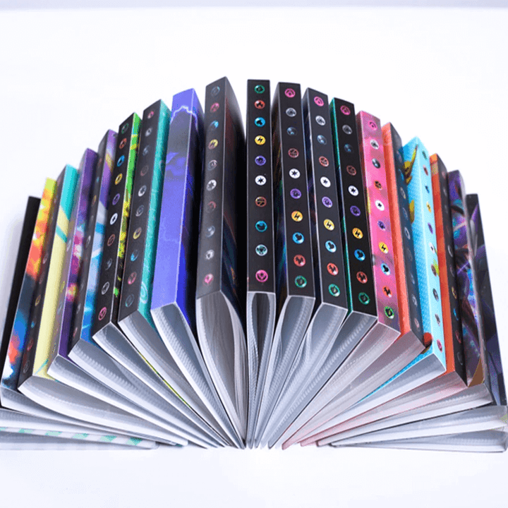 Black PVC card album with protective sleeves, perfect for organizing 240 collectible cards.