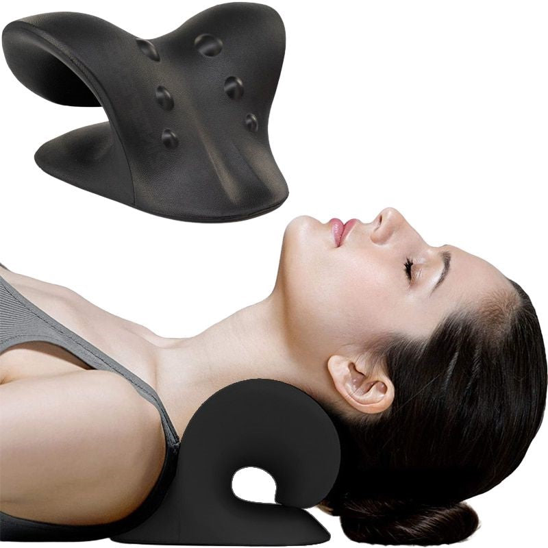Unisex cervical neck stretcher pillow for pain relief, spine alignment, and muscle relaxation.
