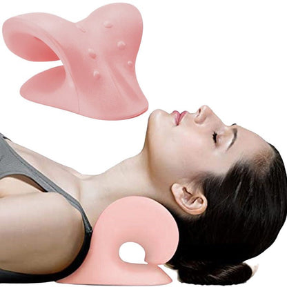 Neck support pillow for posture correction, cervical spine alignment, and muscle relaxation.