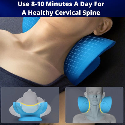 Unisex neck stretcher pillow with ergonomic design for posture correction & muscle relaxation.