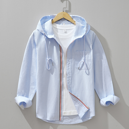 Blue unisex Chelsea lightweight zip hoodie shirt, relaxed fit, long sleeve for casual comfort.