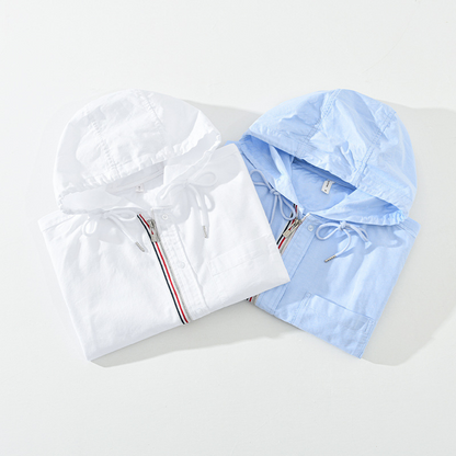 Close-up of lightweight fabric on a unisex Chelsea casual hoodie shirt, comfortable and modern.