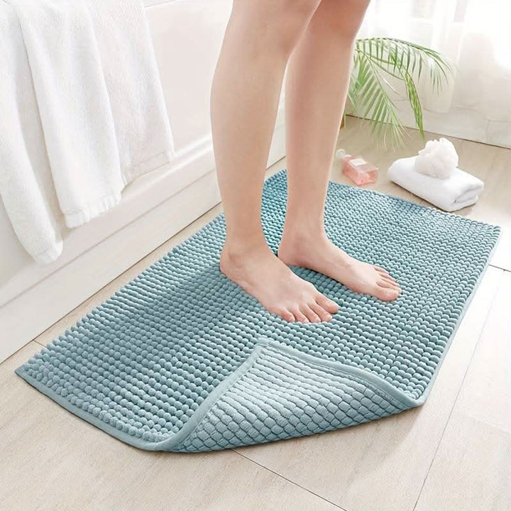 Plush chenille bath mat, super soft & absorbent, with secure non-slip backing for your bathroom.