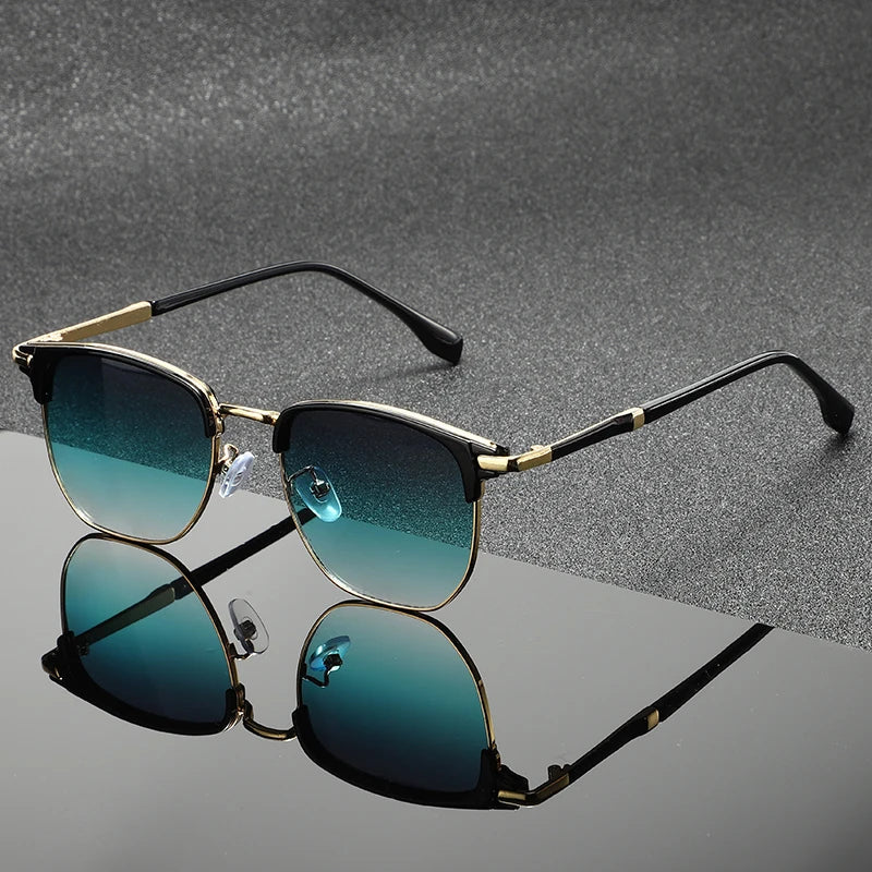 Polished bronze Clubmaster sunglasses for unisex, offering full UV protection. Classic and stylish eyewear.