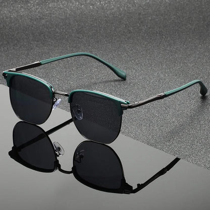 Timeless unisex Clubmaster sunglasses, durable metal frame, essential eye protection.