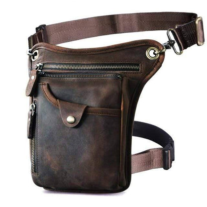 Unisex brown genuine leather shoulder bag, compact and practical waist pack design
