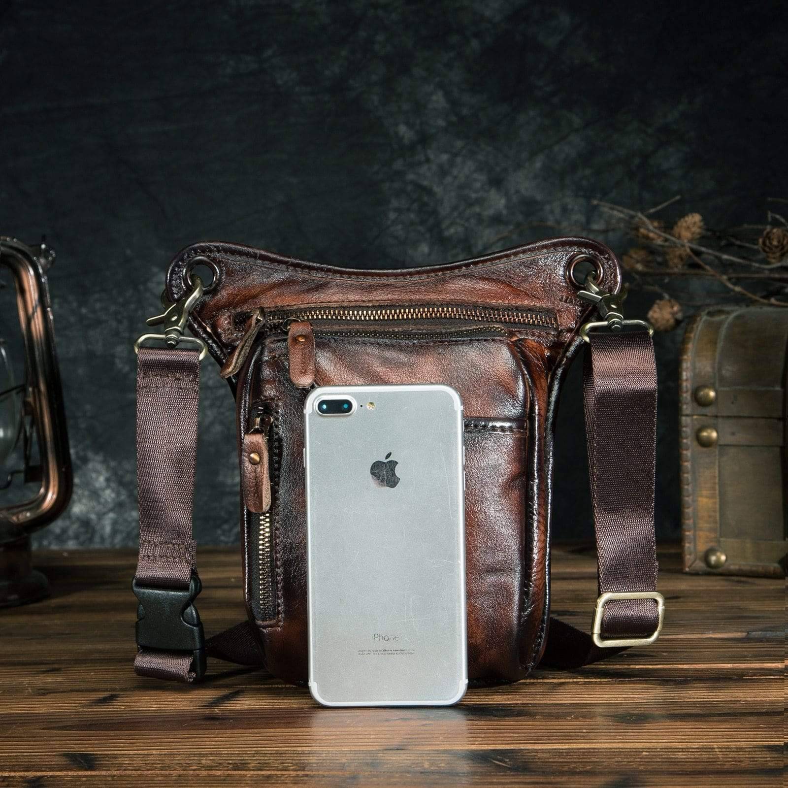 Unisex black genuine leather sling bag, sleek and durable cowhide for daily carry