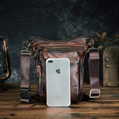 Unisex black genuine leather sling bag, sleek and durable cowhide for daily carry