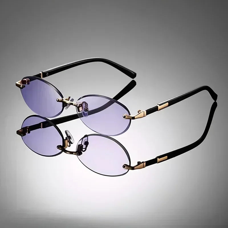 Unisex Classic Oval Rimless Sunglasses with UV400 protection. Lightweight & trendy eyewear.
