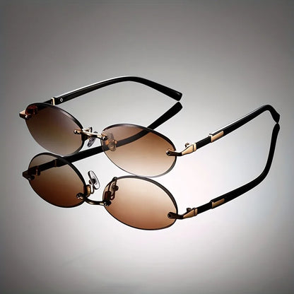 Sleek oval rimless sunglasses, ideal for any gender. Lightweight, durable, with essential UV400 protection.