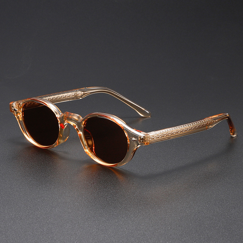 Timeless retro unisex eyewear. Oval dark tinted lenses & classic acetate frame provide stylish UV400 protection.