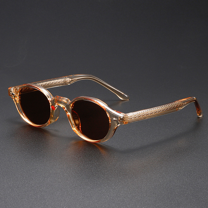 Timeless retro unisex eyewear. Oval dark tinted lenses & classic acetate frame provide stylish UV400 protection.