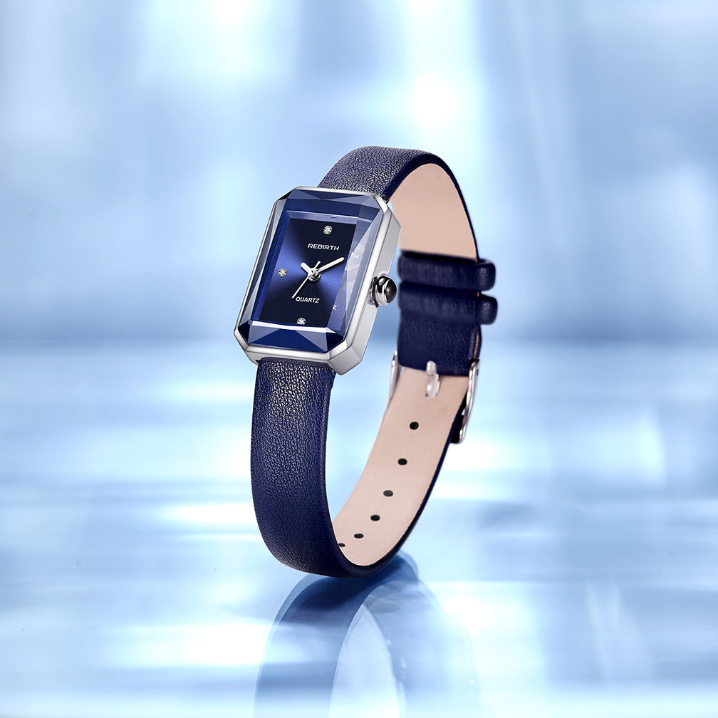 Collection of Classic Slim Quartz Watches: chocolate brown, piano black, frost blue rectangular timepieces.