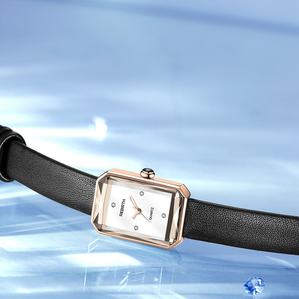 Elegant unisex rectangular Slim Quartz Watch on wrist, perfect everyday sophisticated timepiece.