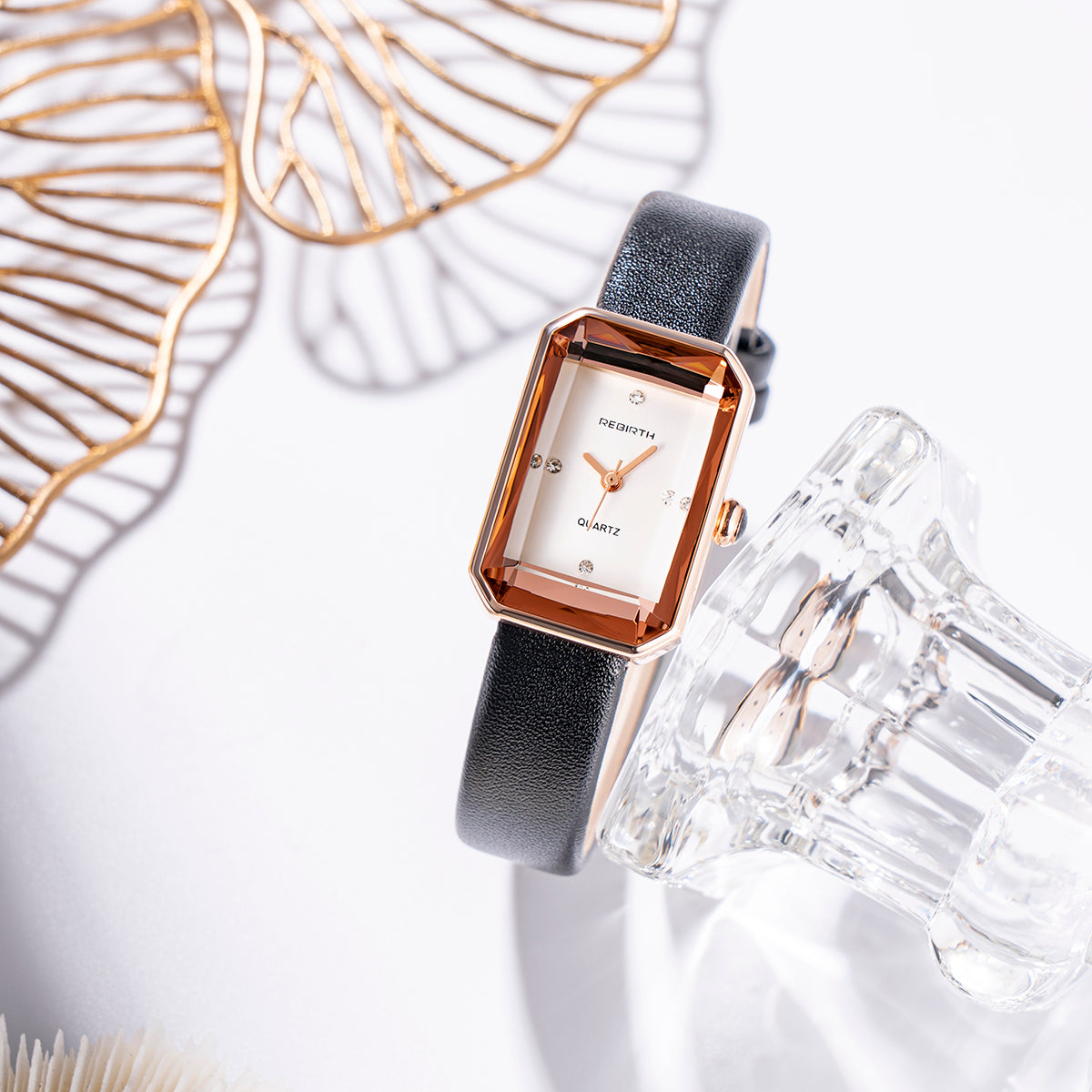 Classic Slim Quartz Watch with refined finish, elegant rectangular case & strap for everyday.