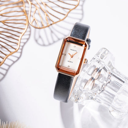 Classic Slim Quartz Watch with refined finish, elegant rectangular case & strap for everyday.