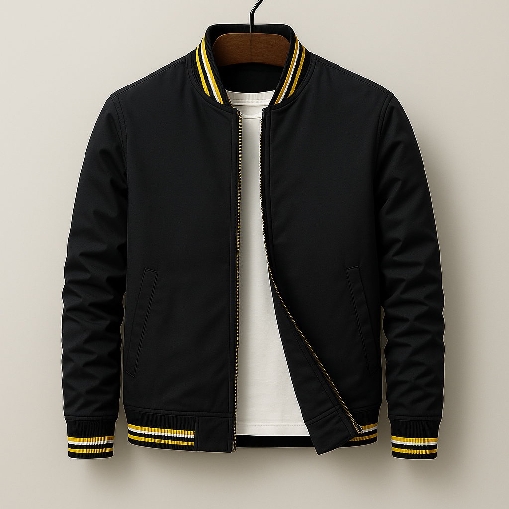 Unisex classic bomber jacket offering an athletic fashion and casual streetwear look for timeless outerwear.