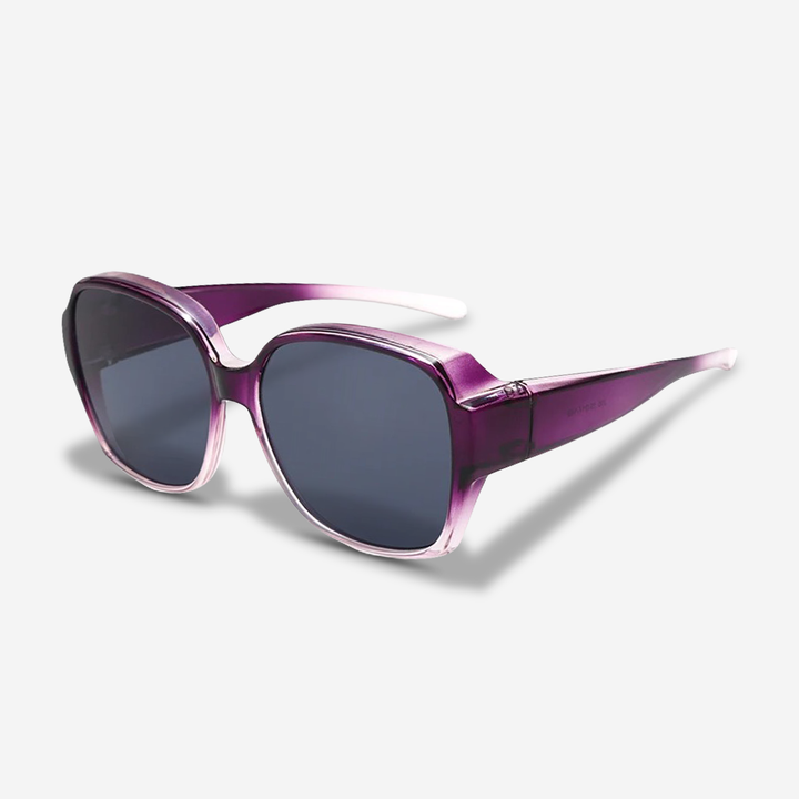 Lightweight clip-on shades with polarized UV400 lenses, designed for clear outdoor vision over prescription eyewear.