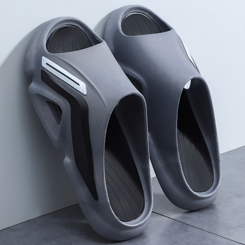 Soft unisex slides with thick EVA foam cushioning. Perfect cloud-like casual footwear for indoor/outdoor wear.