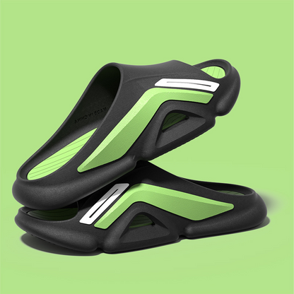 Detail of non-slip sole on Cloud Cushion Slides, made from durable, soft EVA foam for unisex comfort sandals.