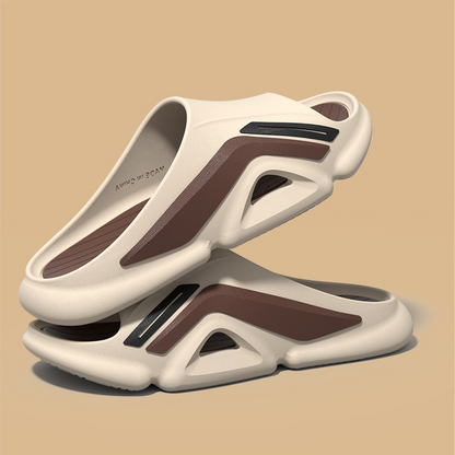 Grey unisex Cloud Cushion Slides, highlighting the soft, lightweight EVA foam for superior comfort & support.