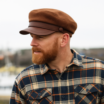 Stylish brown Unisex Coastal Fisherman Cap. Classic vintage hat for all-season casual headwear.