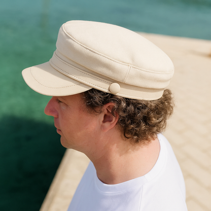Black Unisex Coastal Fisherman Cap, a timeless and stylish vintage hat. Perfect casual accessory.