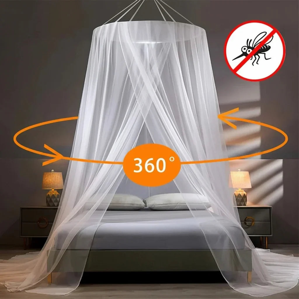 Easy-setup collapsible mosquito net, ideal for peaceful sleep at home or travel.