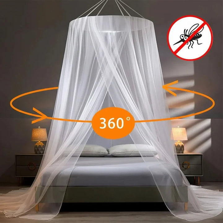 Easy-setup collapsible mosquito net, ideal for peaceful sleep at home or travel.