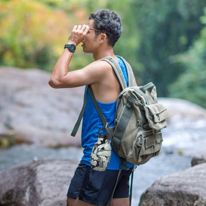 Portable 575ml reusable silicone travel bottle, perfect for hiking & eco-friendly use.