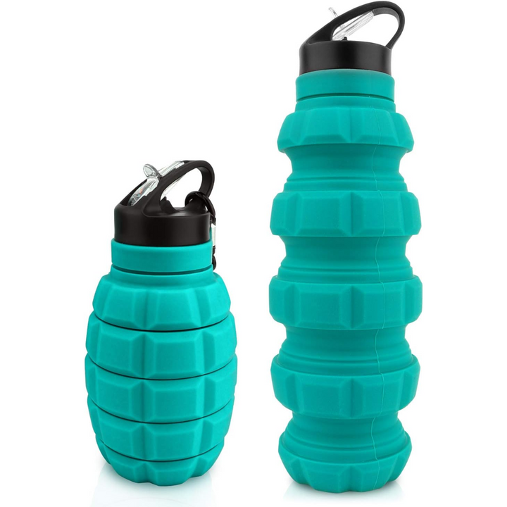 Collapsible 19oz silicone water bottle, ideal for camping, gym, and daily hydration.