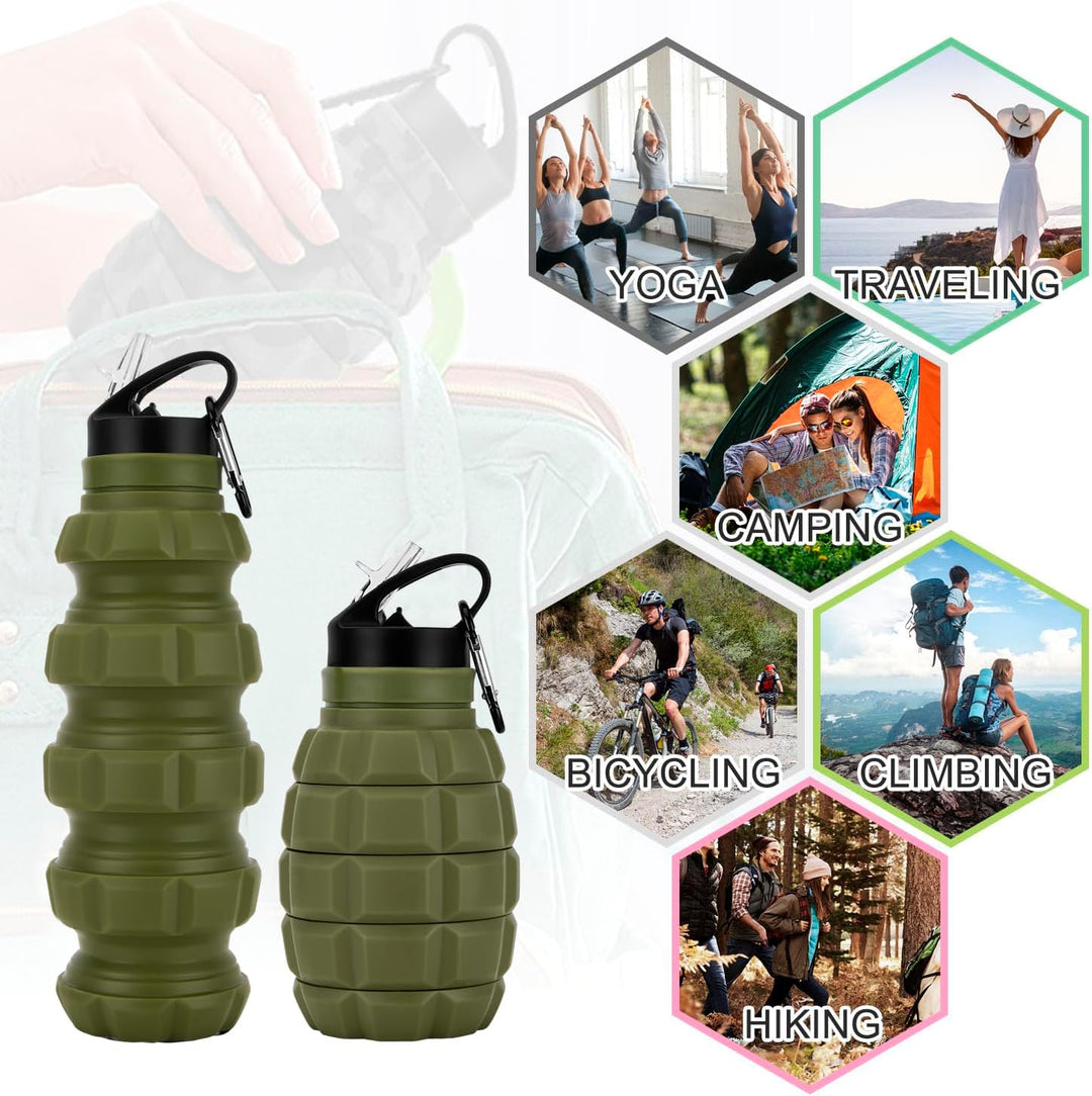Reusable silicone travel water bottle, 575ml, great for outdoor adventures.