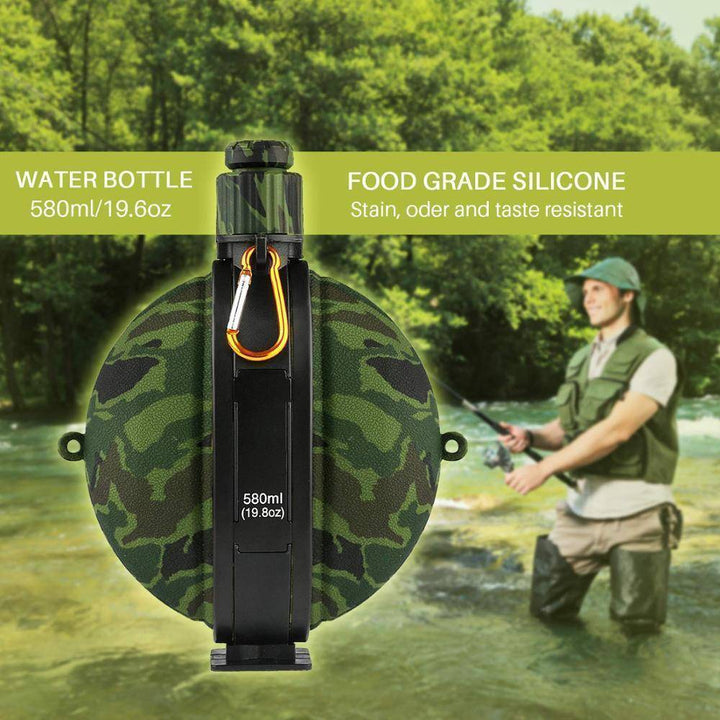Unisex collapsible silicone water bottle, BPA-free, perfect for sports, travel, and camping adventures