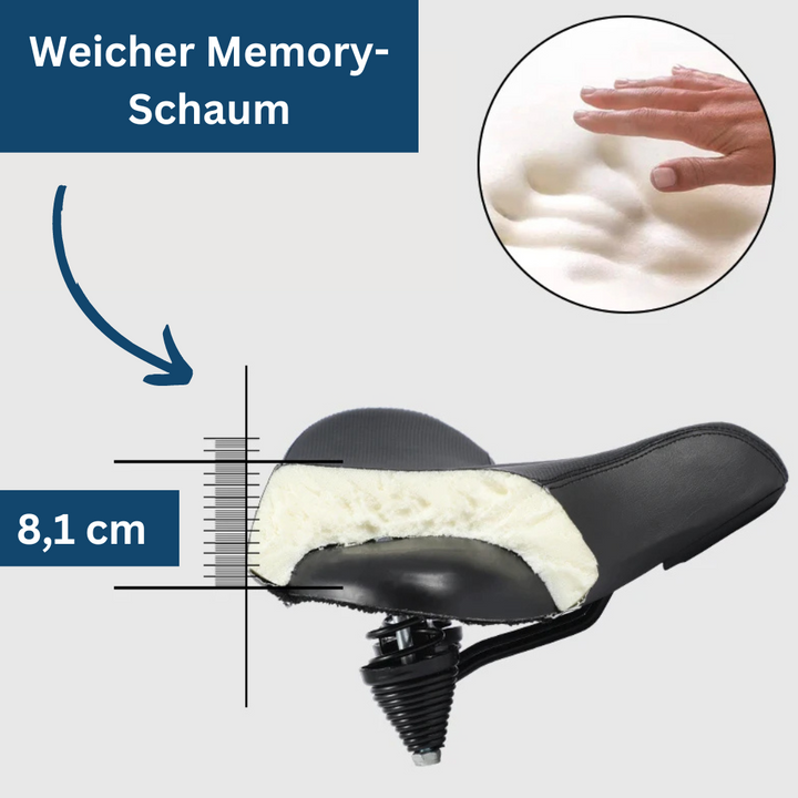 Side view of durable Unisex Comfort Bike Saddle, designed for road and mountain bikes