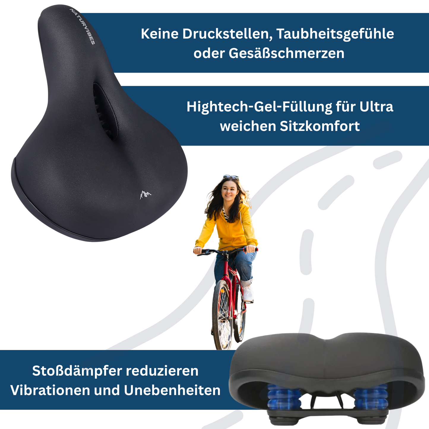Side view of a universal bicycle seat, black, designed for comfort in outdoor cycling