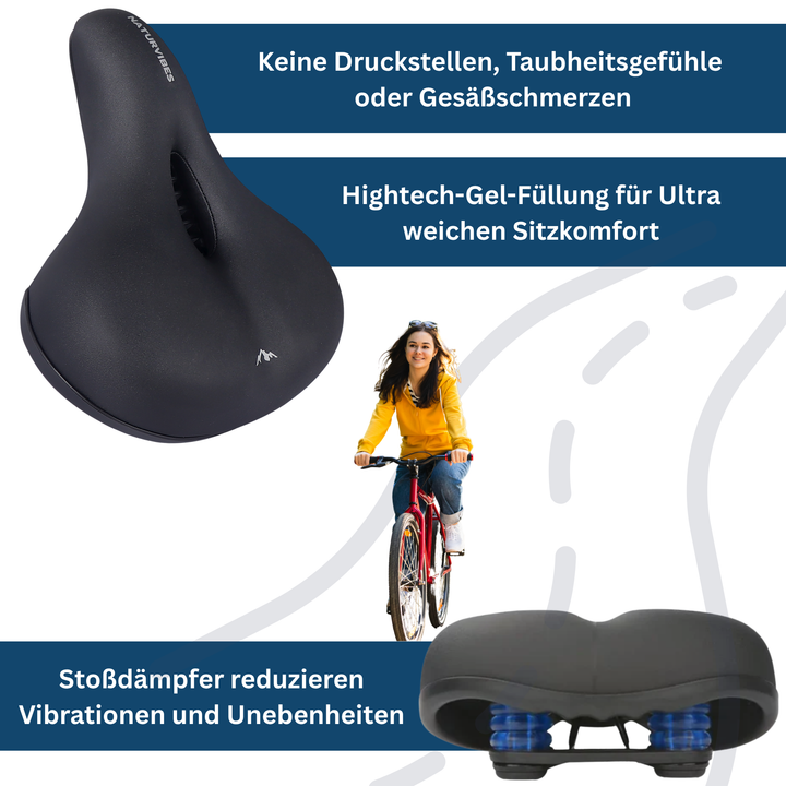 Side view of a universal bicycle seat, black, designed for comfort in outdoor cycling