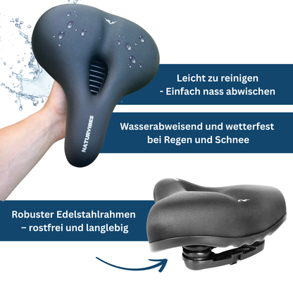 Ergonomic bike seat, black, showing integrated airflow channel, suitable for all cyclists