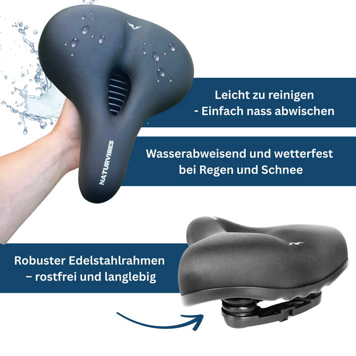 Ergonomic bike seat, black, showing integrated airflow channel, suitable for all cyclists