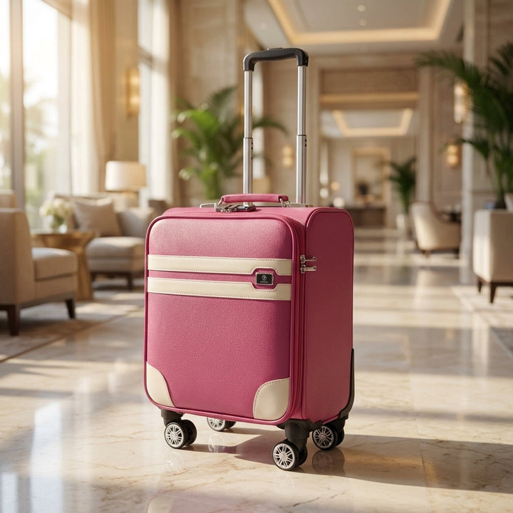 Unisex compact carry-on suitcase with smooth 360° spinner wheels, perfect for stress-free airport travel.