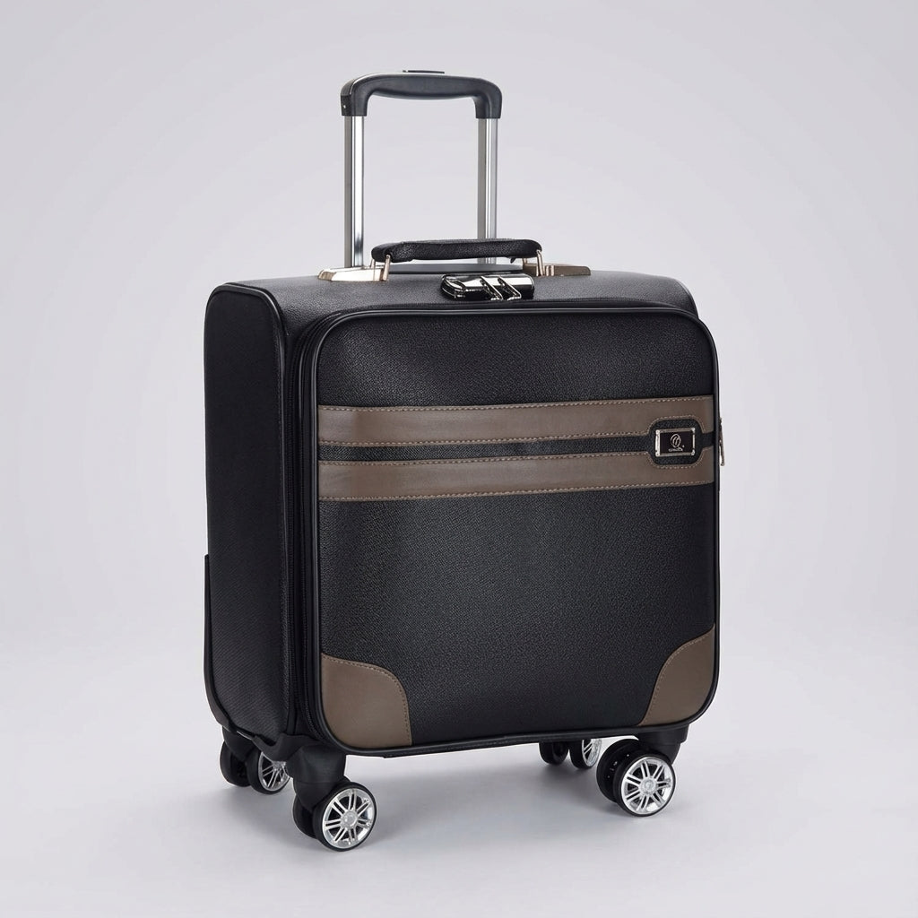 Spacious compact cabin trolley, a unisex carry-on suitcase with durable spinner wheels for efficient travel.