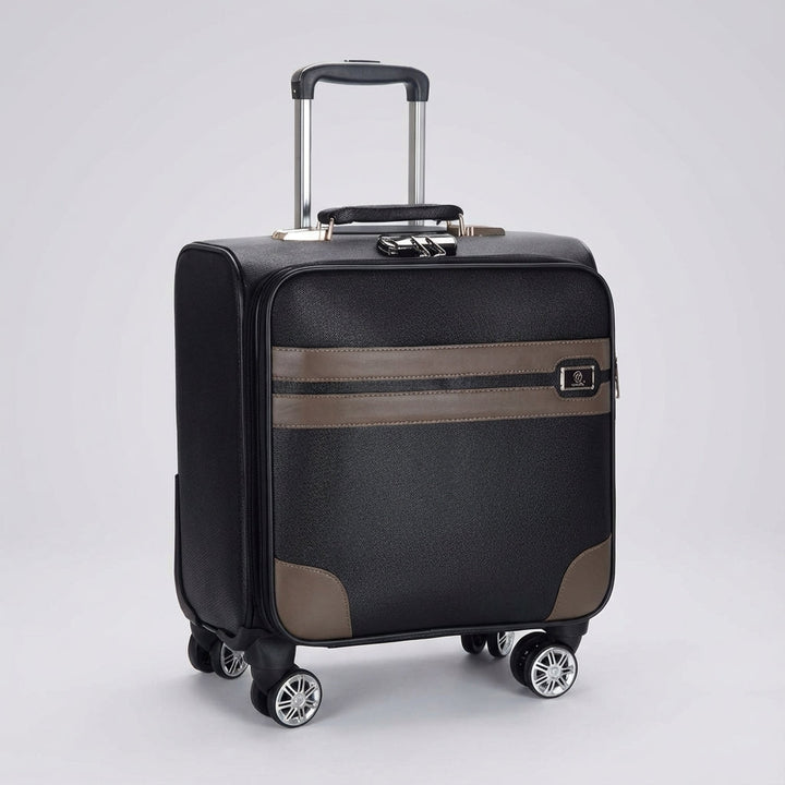 Spacious compact cabin trolley, a unisex carry-on suitcase with durable spinner wheels for efficient travel.