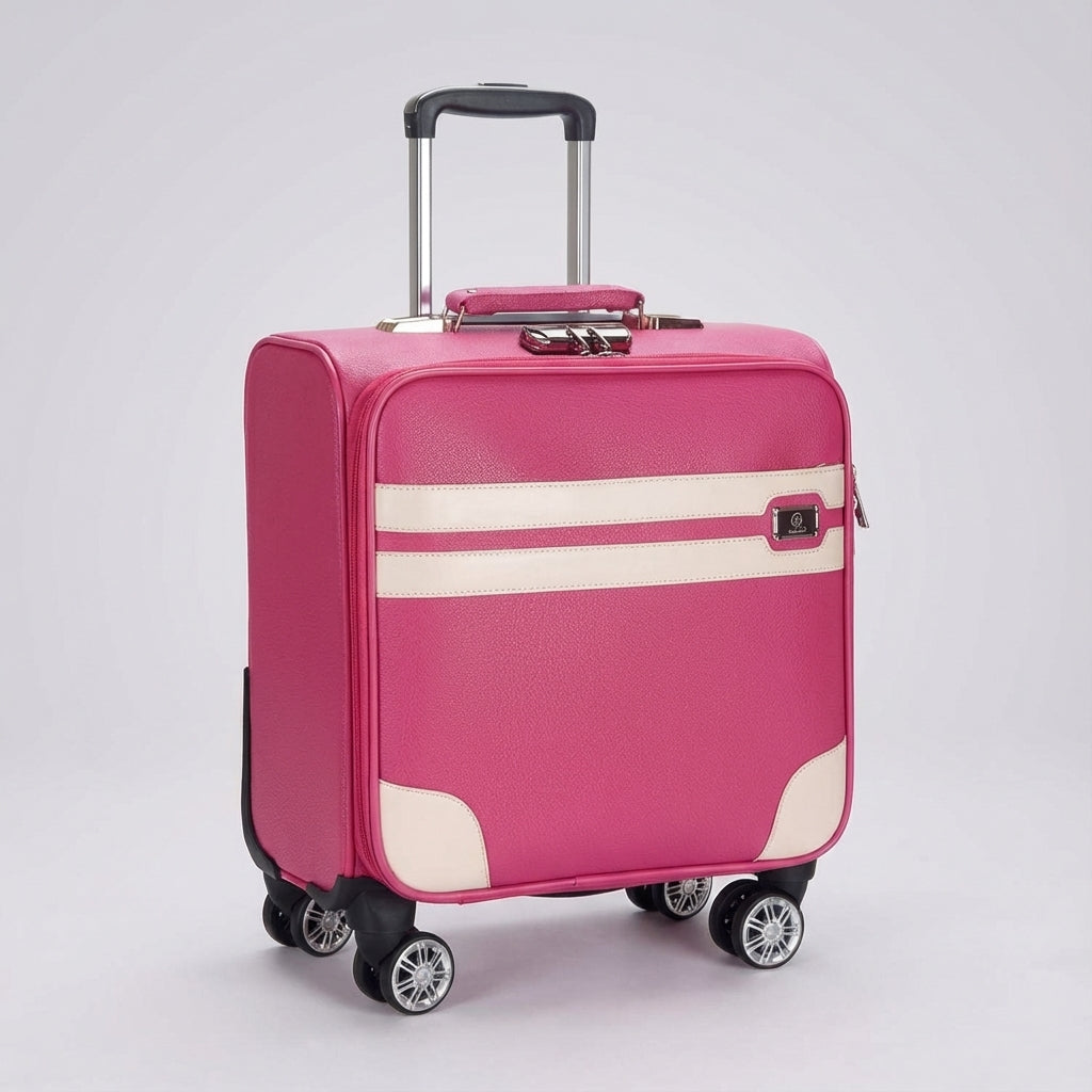 Durable compact unisex carry-on suitcase; lightweight luggage with multi-directional spinner wheels.