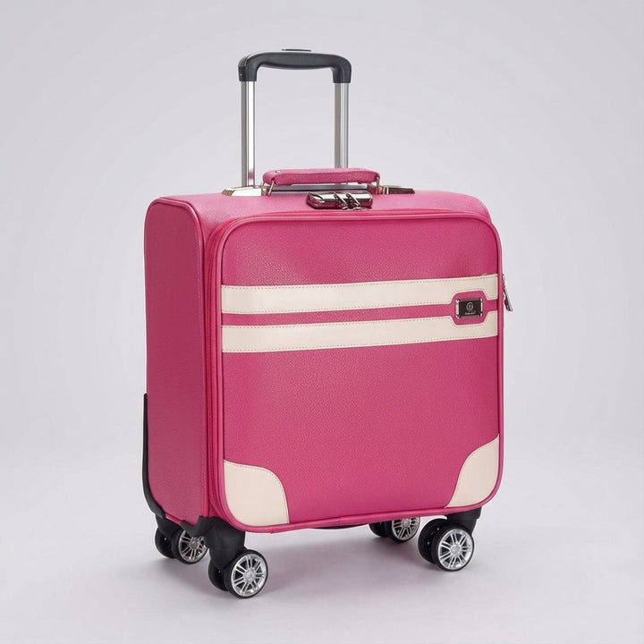 Durable compact unisex carry-on suitcase; lightweight luggage with multi-directional spinner wheels.