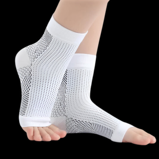 Unisex compression arch support socks in white, providing foot pain relief and daily comfort for tired feet.