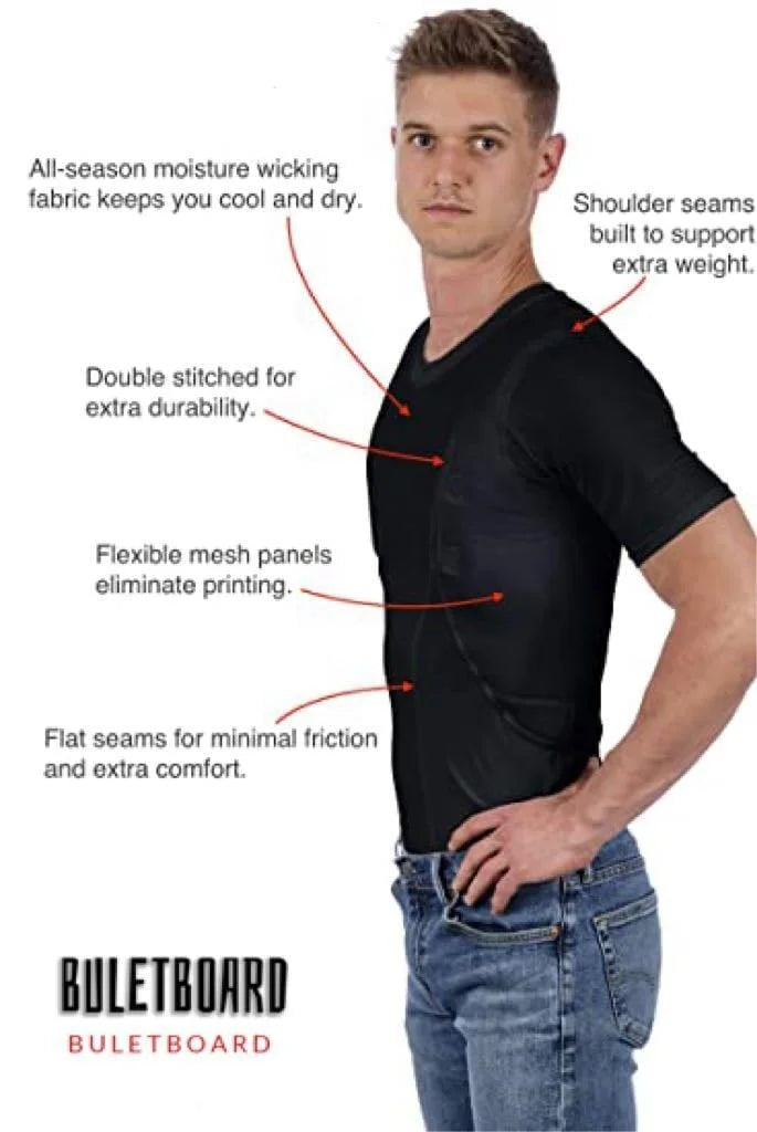 Ambidextrous concealed carry holster t-shirt for discreet, secure personal defense. Ideal for everyday wear.