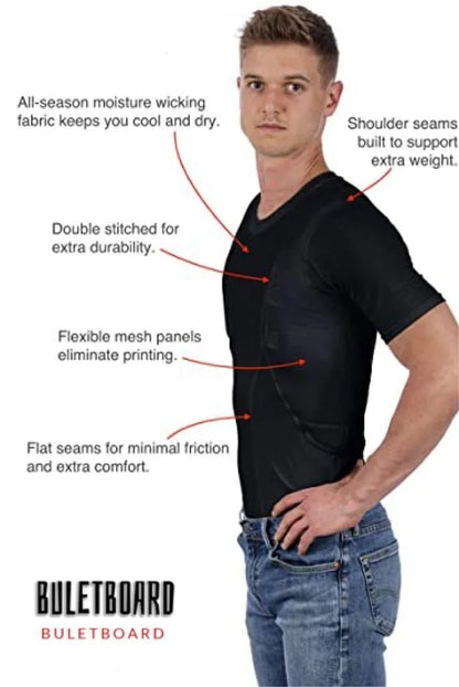 Ambidextrous concealed carry holster t-shirt for discreet, secure personal defense. Ideal for everyday wear.