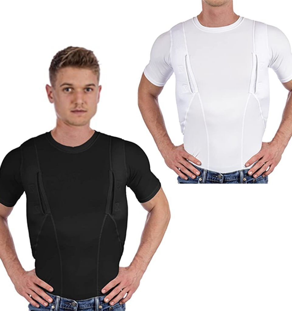 Hidden holster t-shirt. Ambidextrous concealed carry for men & women. Discreet personal defense apparel.