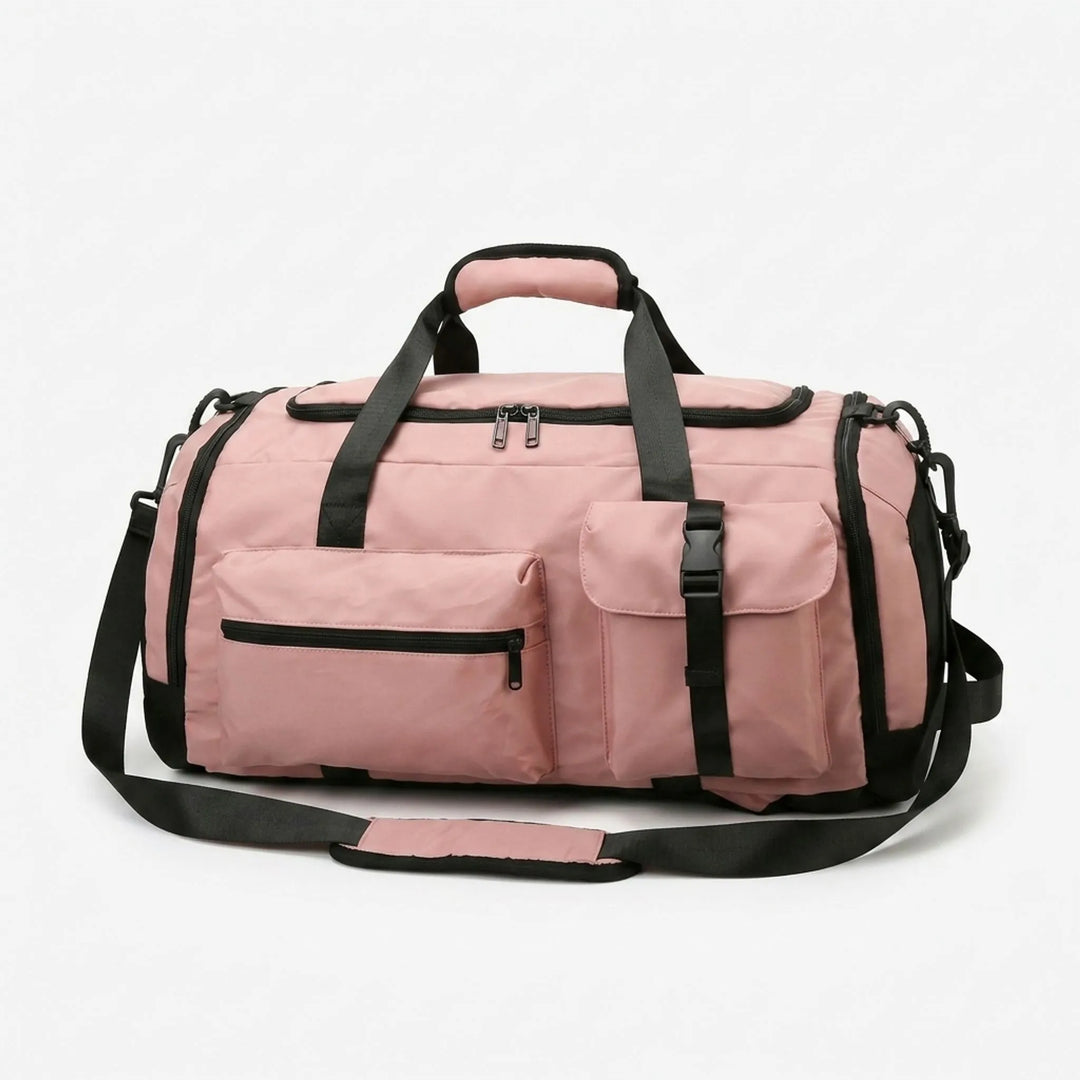 Multi-pocket unisex convertible duffel backpack for sports & travel, crafted from durable Oxford fabric.