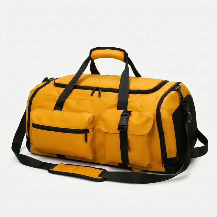 Rugged convertible sports duffel backpack with multiple pockets, ideal for gym & travel adventures.