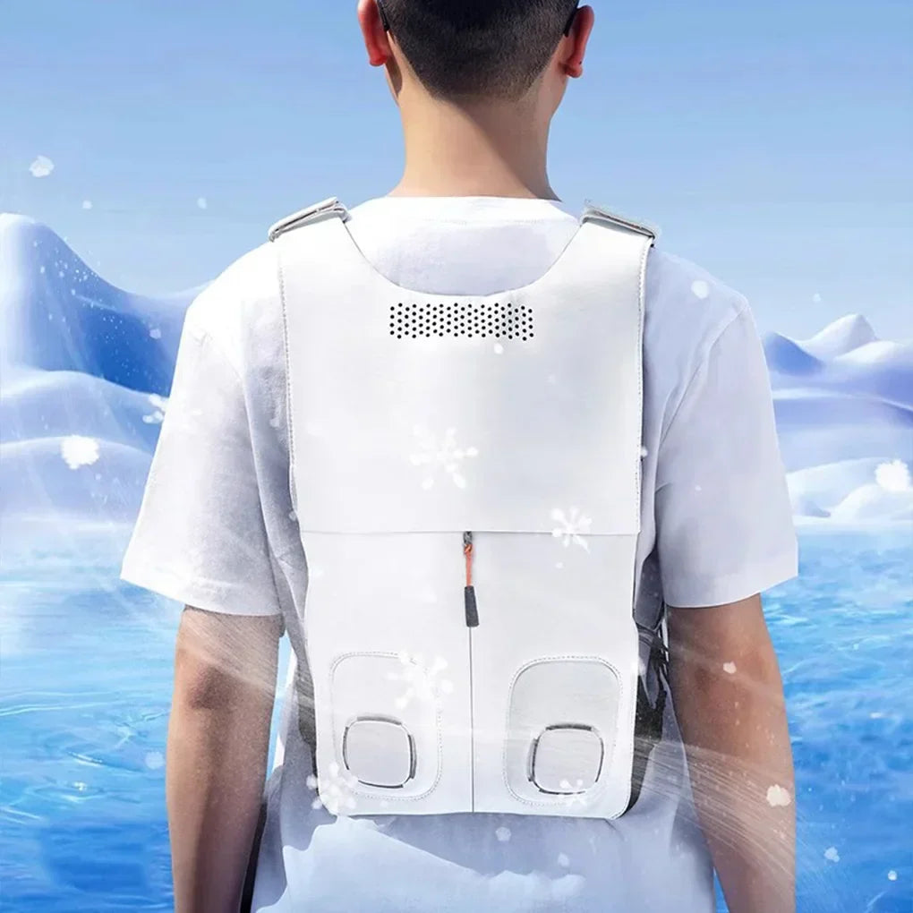 Adjustable unisex cooling vest with powerful fans & waterproof design for personal heat relief & comfort.
